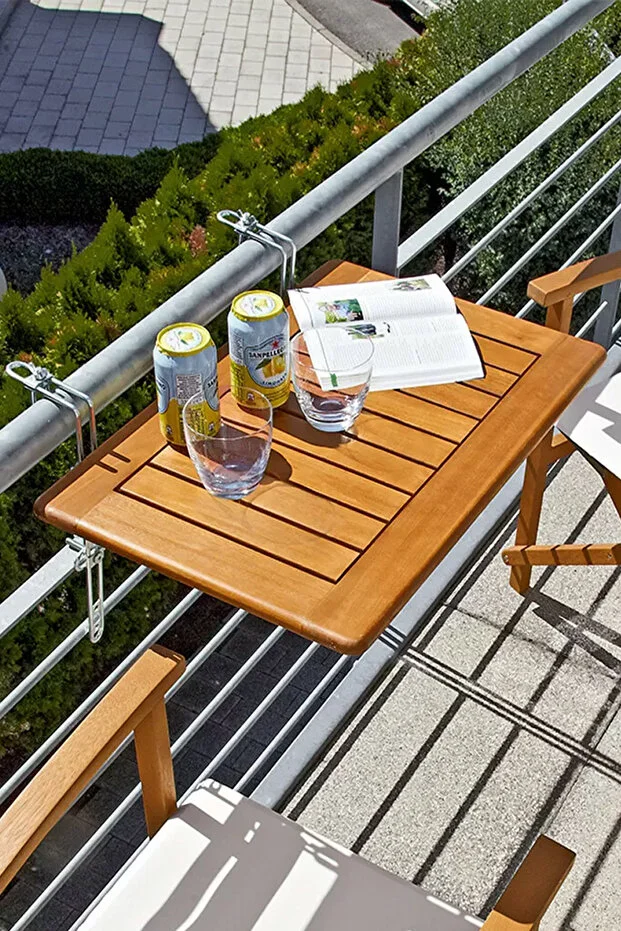 Askılı Katlanır Balkon Masası Ahşap Ayarlanabilir Mekanizmalı 60x40cm